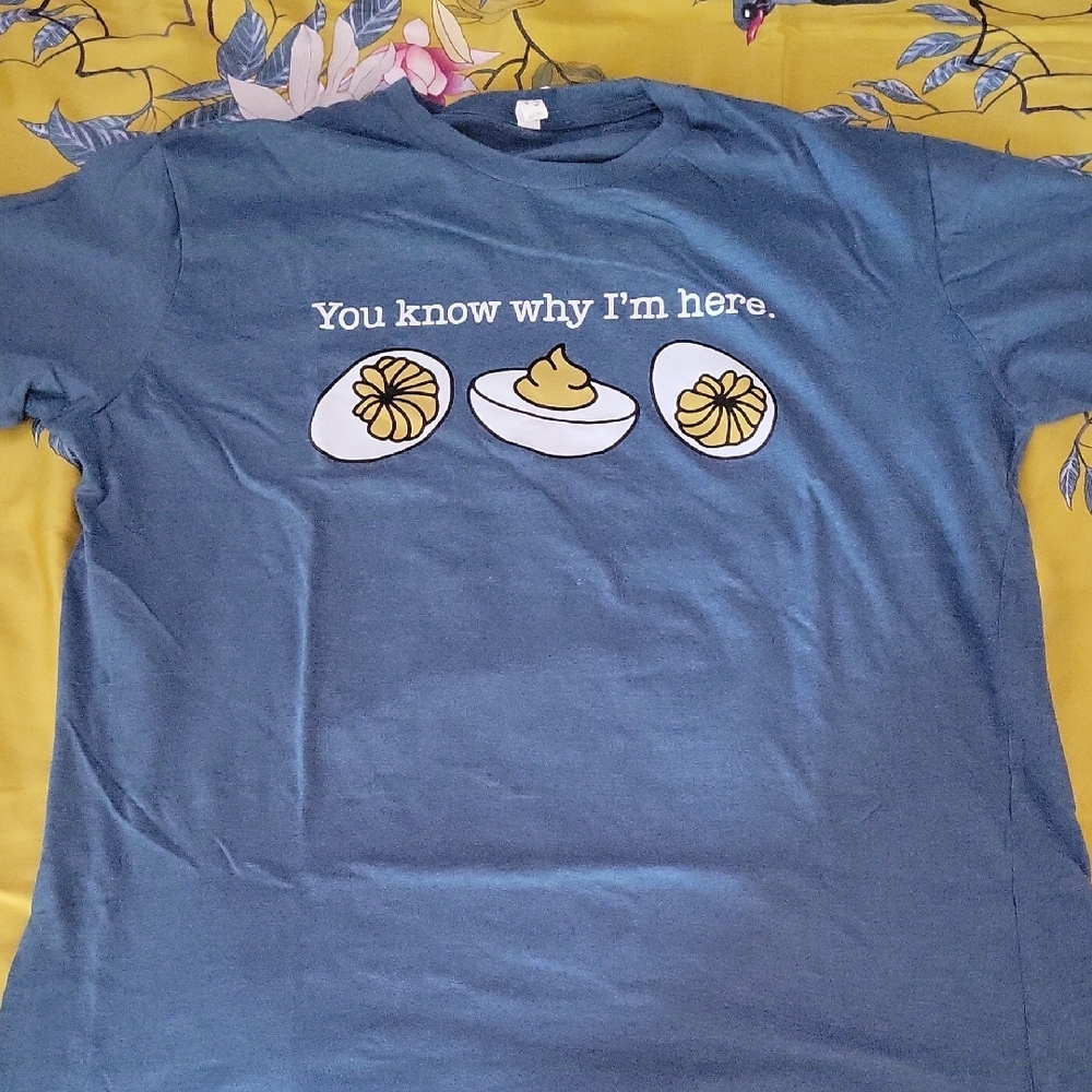 Blue Graphic T-Shirt with Egg Design